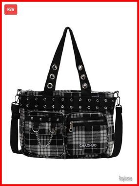 Canvas Tote Bag Y2K Gothic Skull Shoulder Bag Large Travel Office